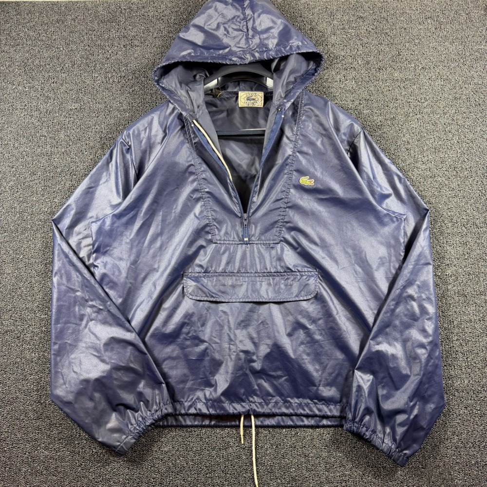 Vtg 80s Izod Lacoste Men's Large Navy Blue Half Zip Windbreaker Fanny‎ Packable